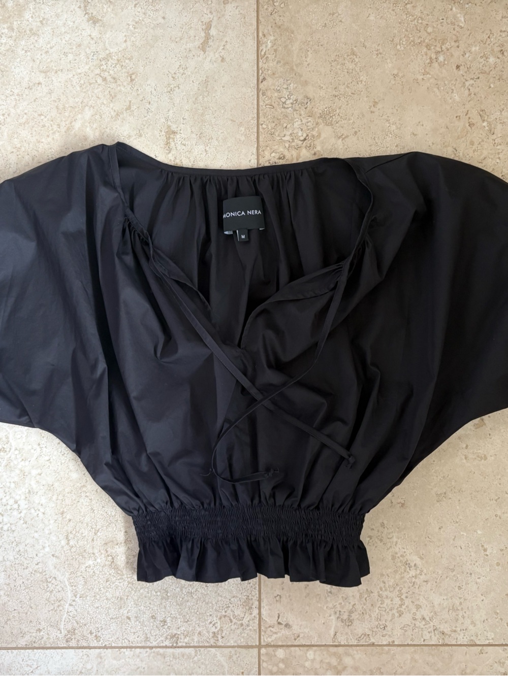 MONICA NERA Black Gathered Top with Elastic Waist
